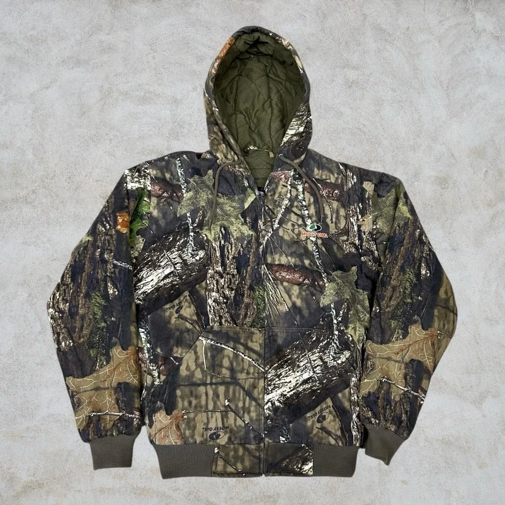 Mossy Oak Jacket Mens Small Green Hooded Canvas Workwear Camouflage Realtree